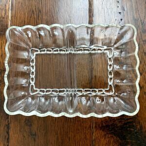 Vintage Rectangular Clear Glass Divided Dish – Scalloped Edge Serving Tray